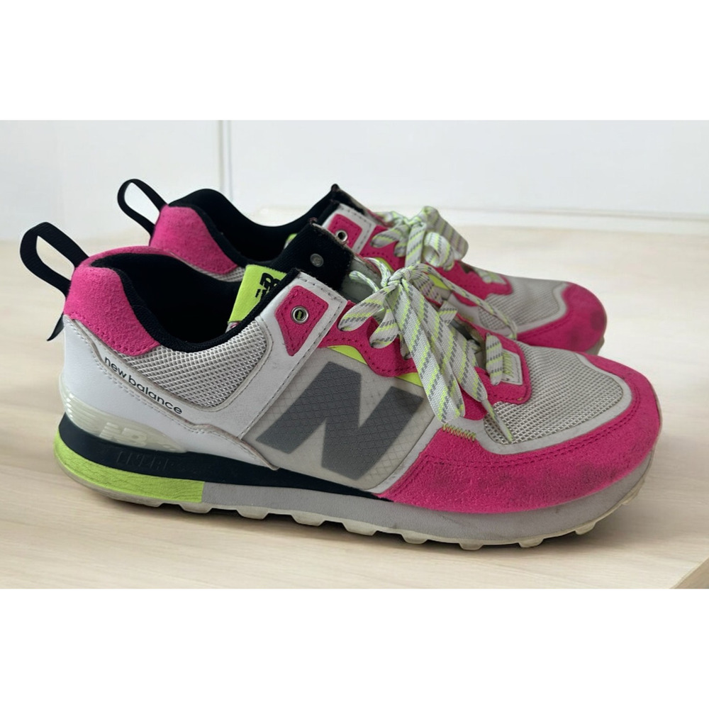 New Balance 574 Running Sneakers Green White Pink Glow Shoes Women's US Size 11 - Picture 1 of 15